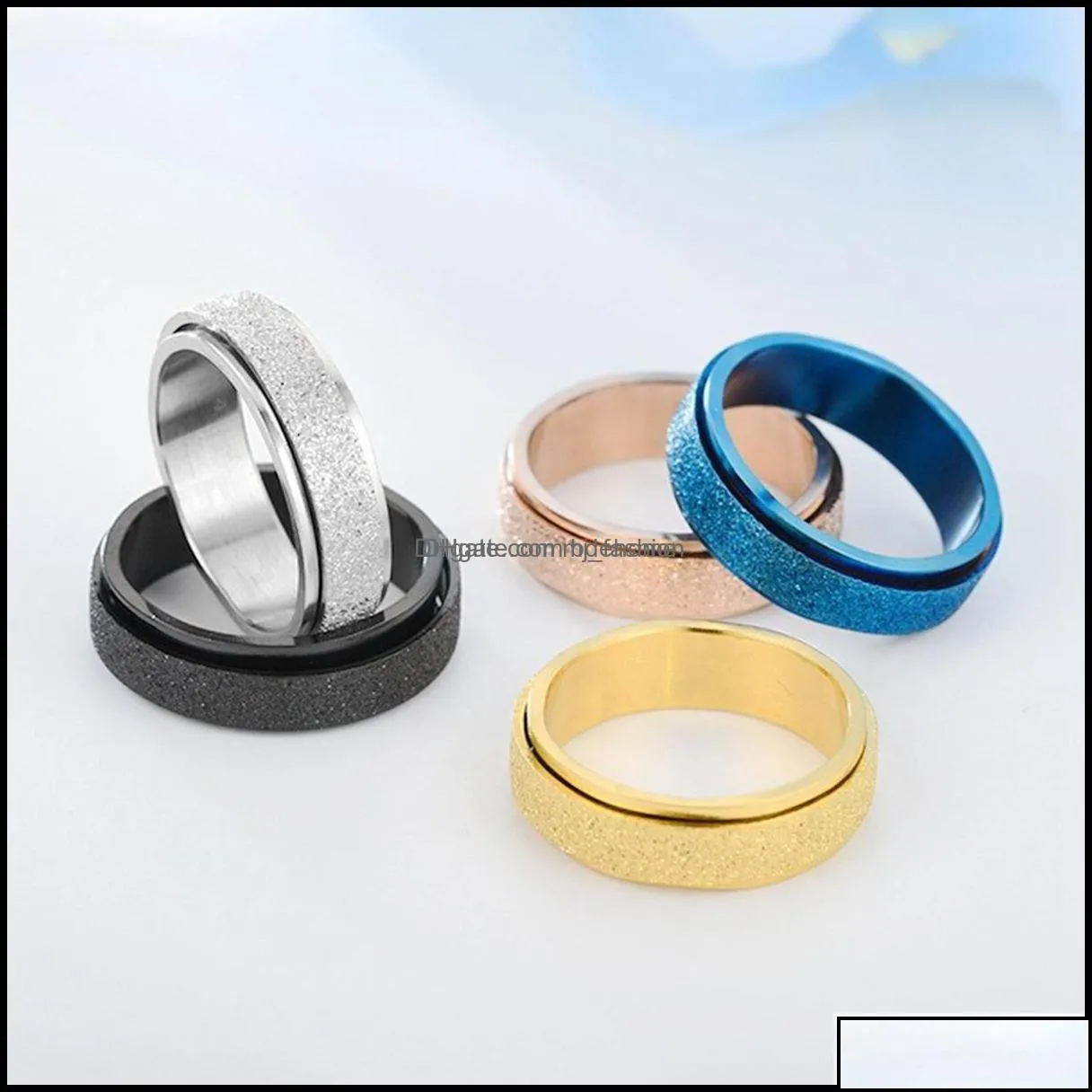 Band Rings Women Steel Ring Men Girl Boy Anxiety Relief 6Mm Fidget Sier Gold Blue Stainless Jewelry Perfect Weddings Parties Celebrat