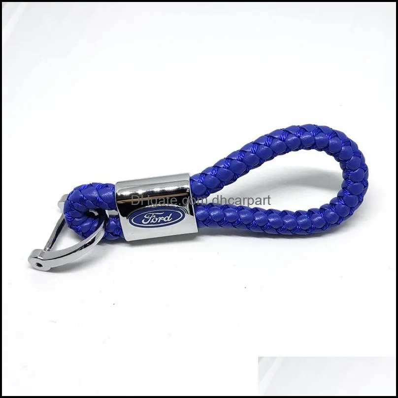 fashoin metaladdleather braid car keychain key chain key ring keyring for ford focus mondeo chaveiro llavero key holder