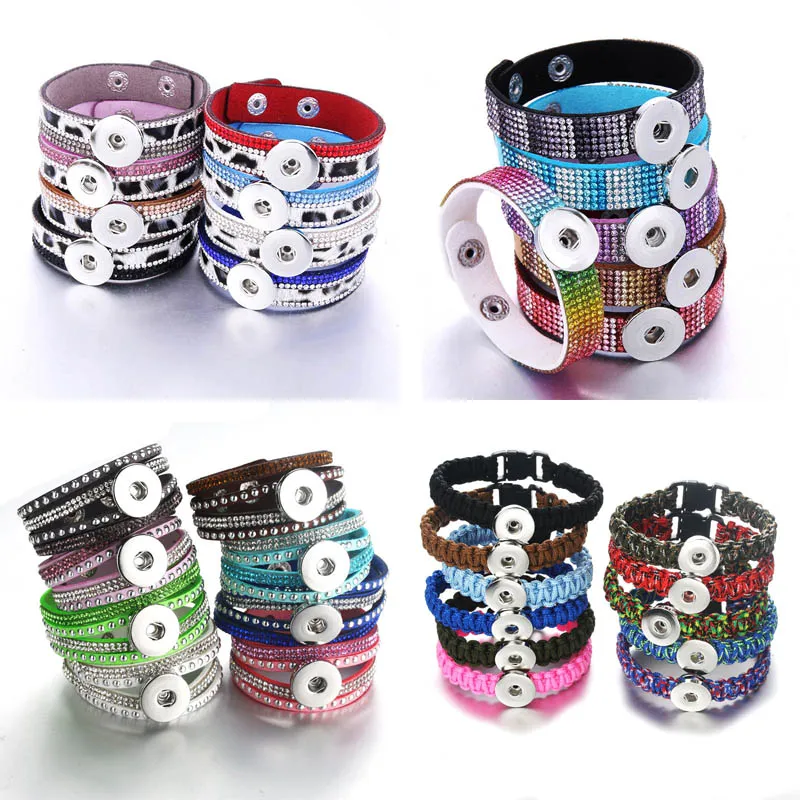 wholesale new braided leather snap bracelets diy snap button bracelet interchangeable snap jewelry for women