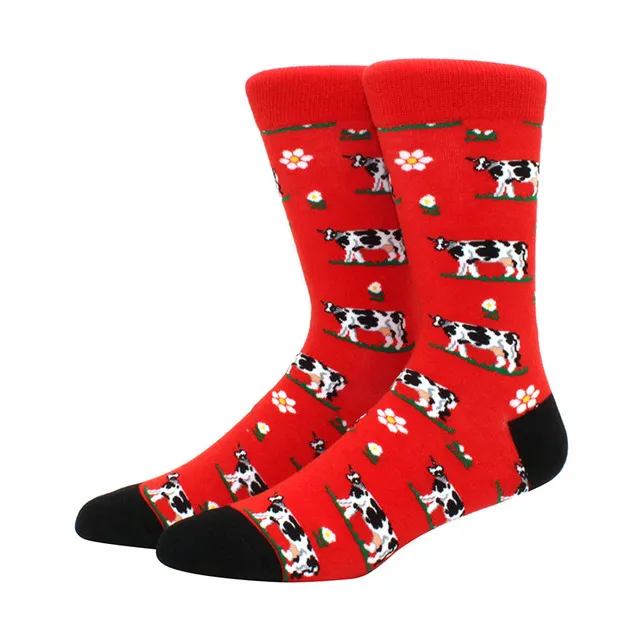 men happy fun socks printing art cute spring animal socks panda cow sheep bulldog cotton fashion harajuku colorful socks men 39s socks