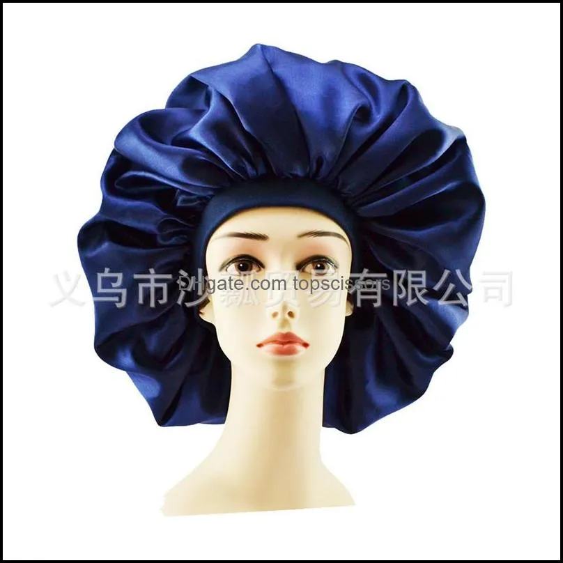 adjust solid satin bonnet hair styling cap long hair care women night sleep hat silk head wrap shower cap hair styling tool 3pcs