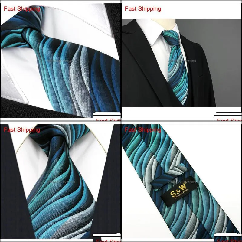 turquoise multicolor ripple abstract classic silk extra long size mens necktie tie