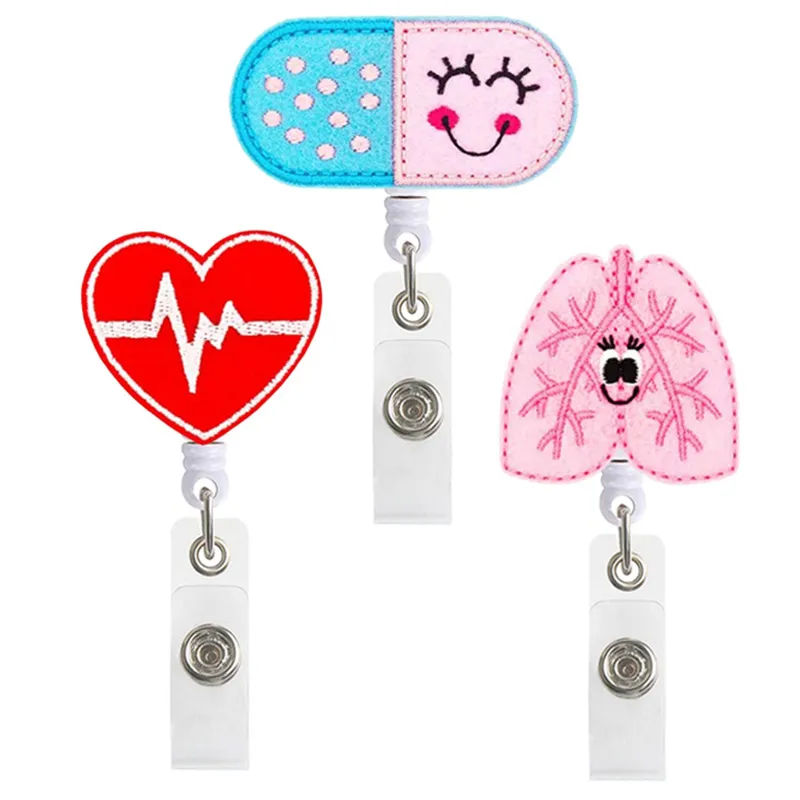 360ﾰ retractable nurse badge reel clip badge holder students doctor id card holder kawaii woundplast and organ pattern