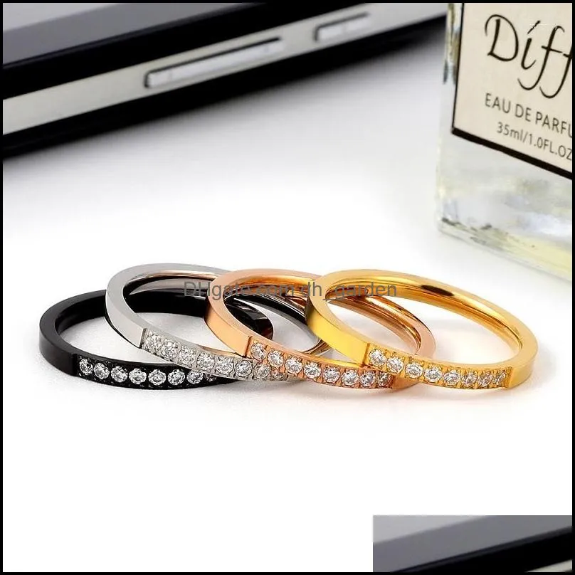 cluster rings trendy charming stainless steel gold ring for women men couple cz crystal jewelry wedding party gift
