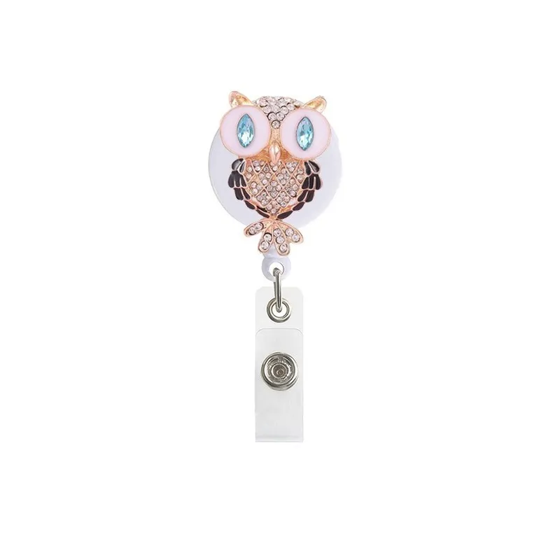 metal diamond decorations badge reel for nurse female staff id name badge holder work card chest pocket clip clamp retractable