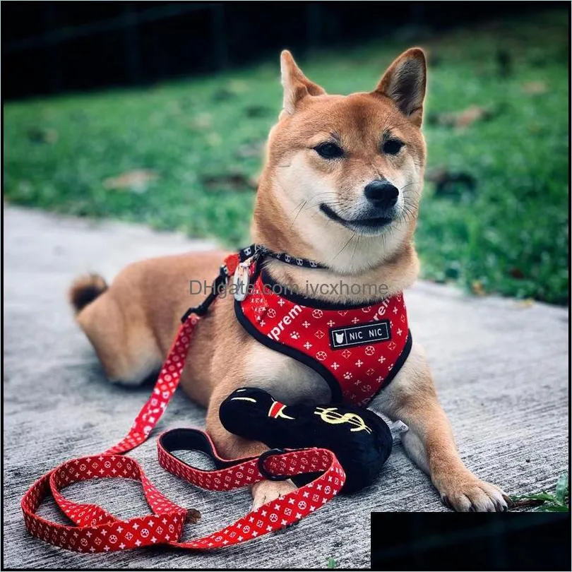 dog harness and leashes set red paw print printed dog harnesses breathable mesh padded puppy vest collar for small medium dogs outdoor walking training