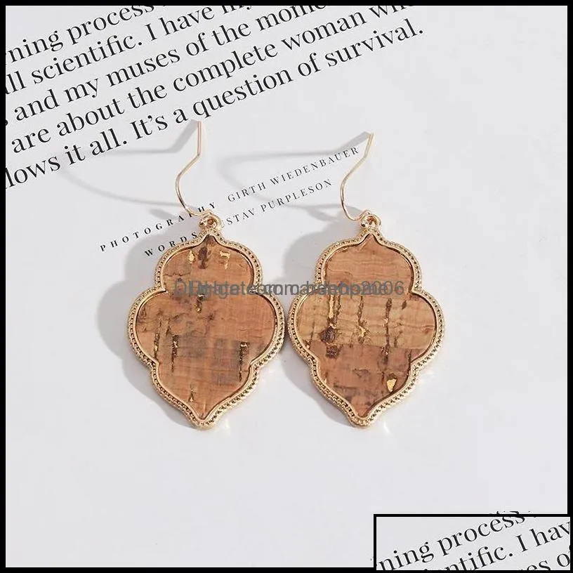 Charm Flower Hexagon Leopard Wood Grain Pattern Pu Leather Charms Earrings Gold Color Dangle Brincos Pendientes Fashion Dhseller2010