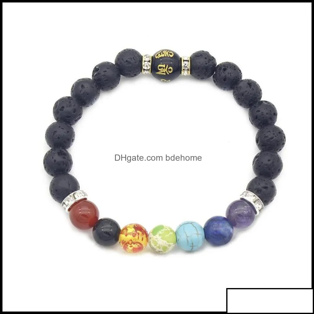 Beaded Strands Lava Stone Beads Bracelets Six Word Buddhist Jewelry Bracelet All Kinds Of Blessing Drop Delivery 2021 Dhkwl