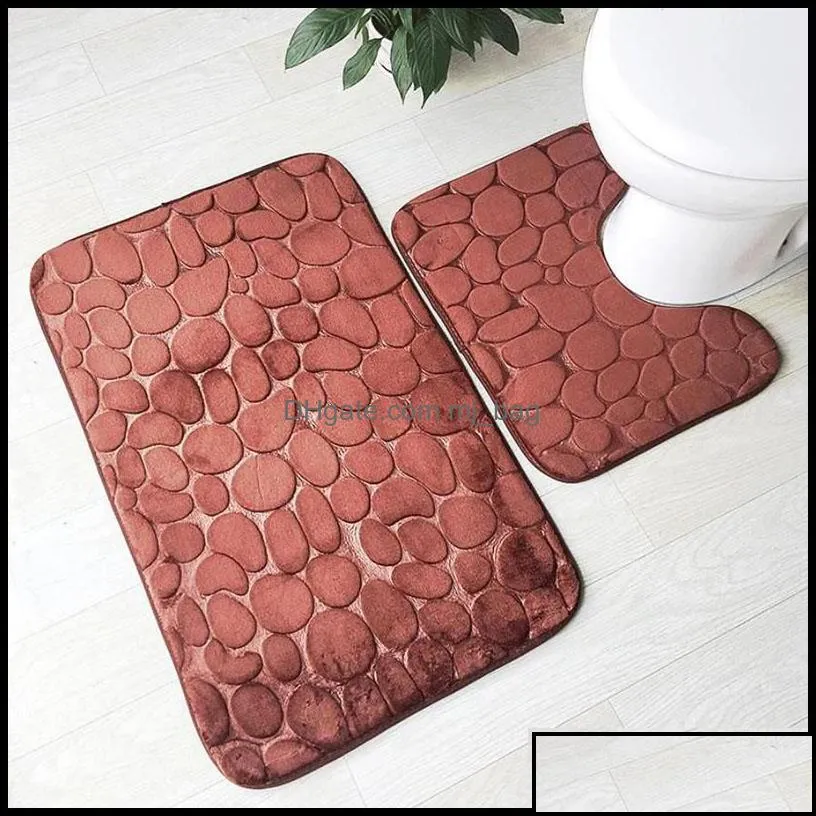 Bath Mats Bath Mat 2 Piece Set Cobblestone Pattern Toilet Er Foot Pad NonSlip Absorbent Bathroom Doormat Flannel Soft Rug Car Bdebag