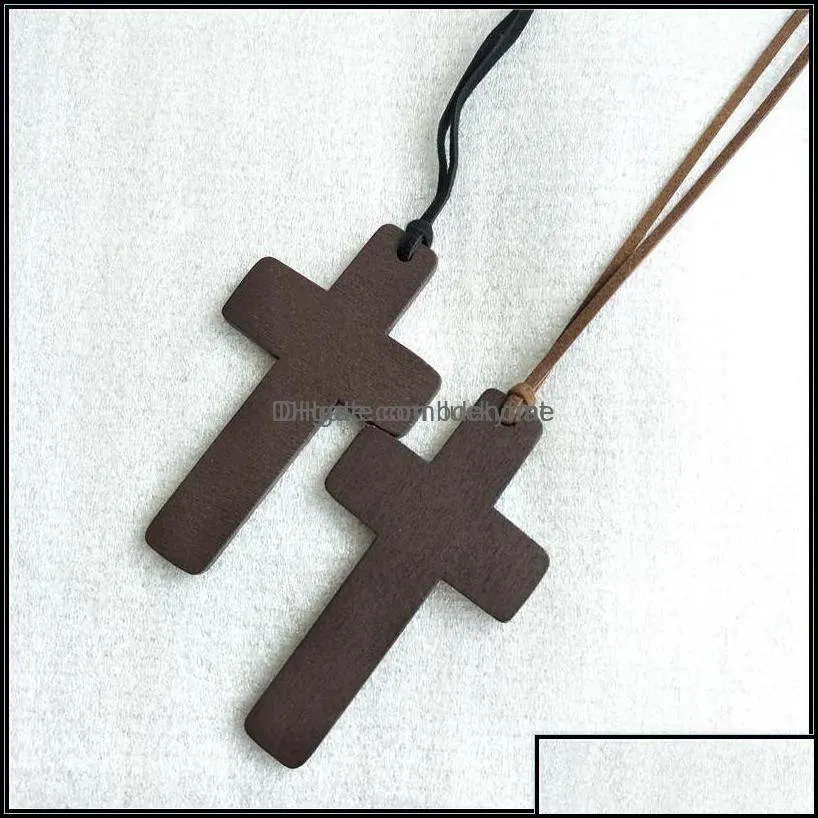 pendant necklaces pendants jewelry new simple wooden cross for women wood crucifix with black brown string rope long chains fashion in