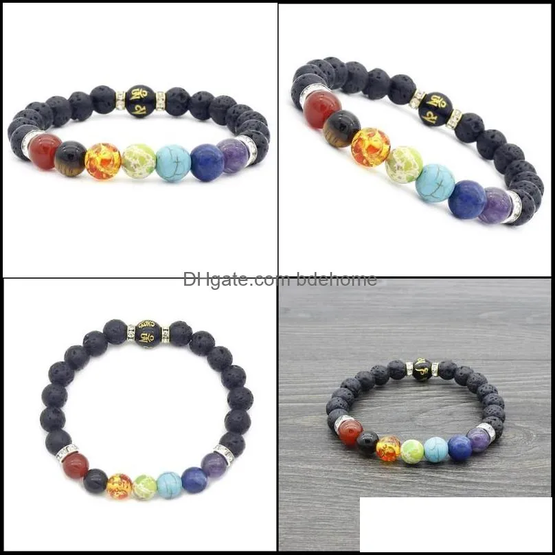 Beaded Strands Lava Stone Beads Bracelets Six Word Buddhist Jewelry Bracelet All Kinds Of Blessing Drop Delivery 2021 Dhkwl