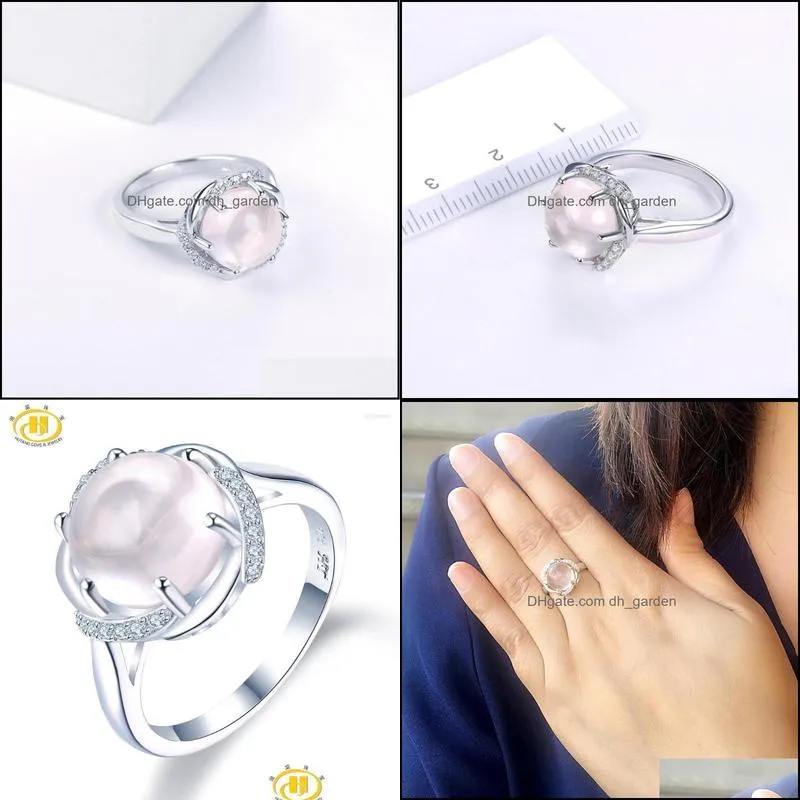 cluster rings hutang rose quartz engagement ring solid 925 sterling silver natural high quality gemstone fine fashion jewelry for