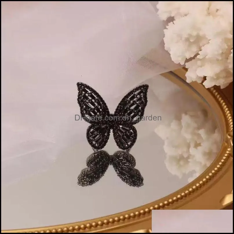 cluster rings mysterious sexy black crystal butterfly korean fashion jewelry party gothic girl exaggerated accessories for woman