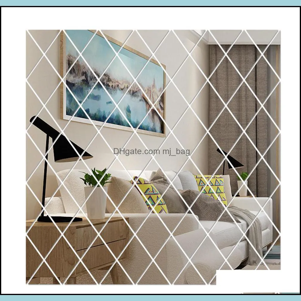 Diamond Pattern Sticker Living Room Decor 3D Mirror Wall Stickers Home Decoration Crafts Diy Accessory Y200102 Wykvj 3Vtdr