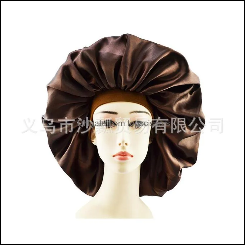 adjust solid satin bonnet hair styling cap long hair care women night sleep hat silk head wrap shower cap hair styling tool 3pcs