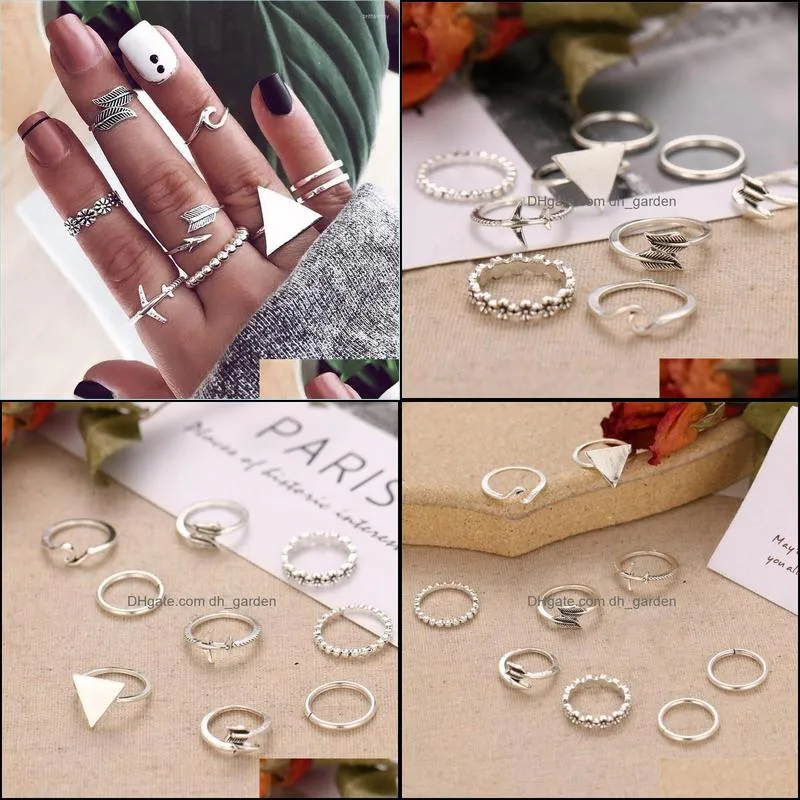 cluster rings fashion big triangle round geometric for women vintage plane arrow wave flower leaf joint ring bohemian setcluster