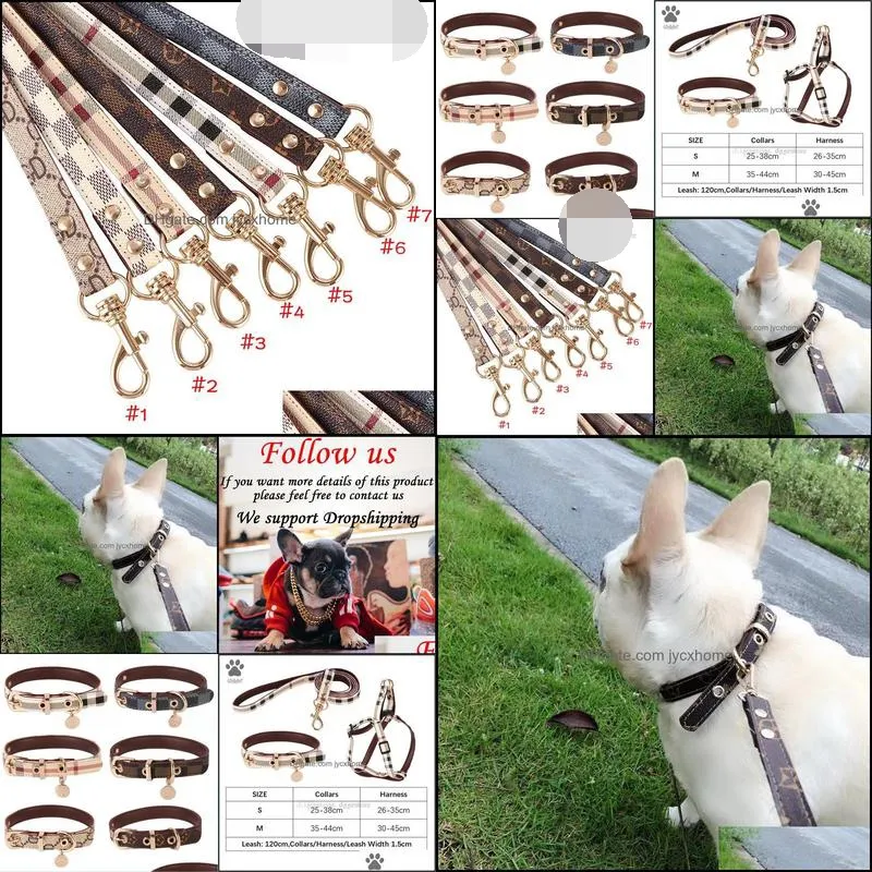 dog collar and leashes set classic plaid pet leash step in dog harness soft adjustable leather designer pets collars for small medium dogs chihuahua bulldog