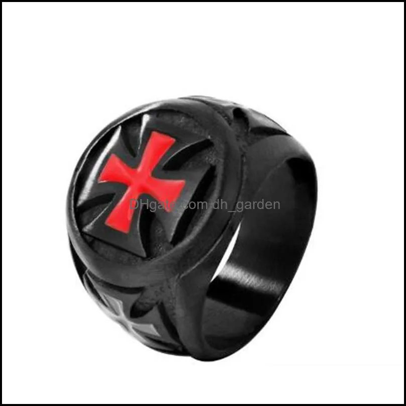 cluster rings high quality metal classic punk black cross knight ring mens religious jewelrycluster brit22