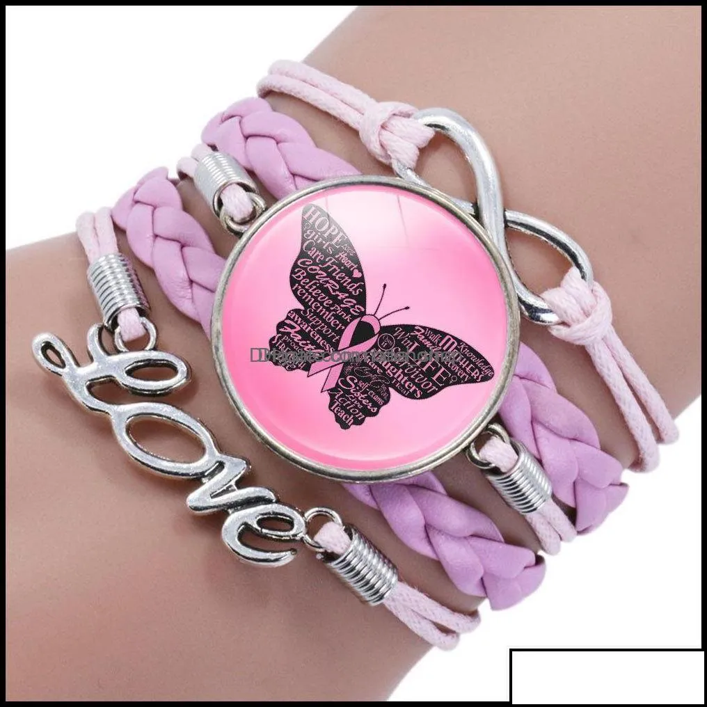 Charm Bracelets Jewelry New Ribbon Breast Cancer Awareness For Women Faith Hope Cure Believe Bangle Fashion Inspirational Drop Delivery