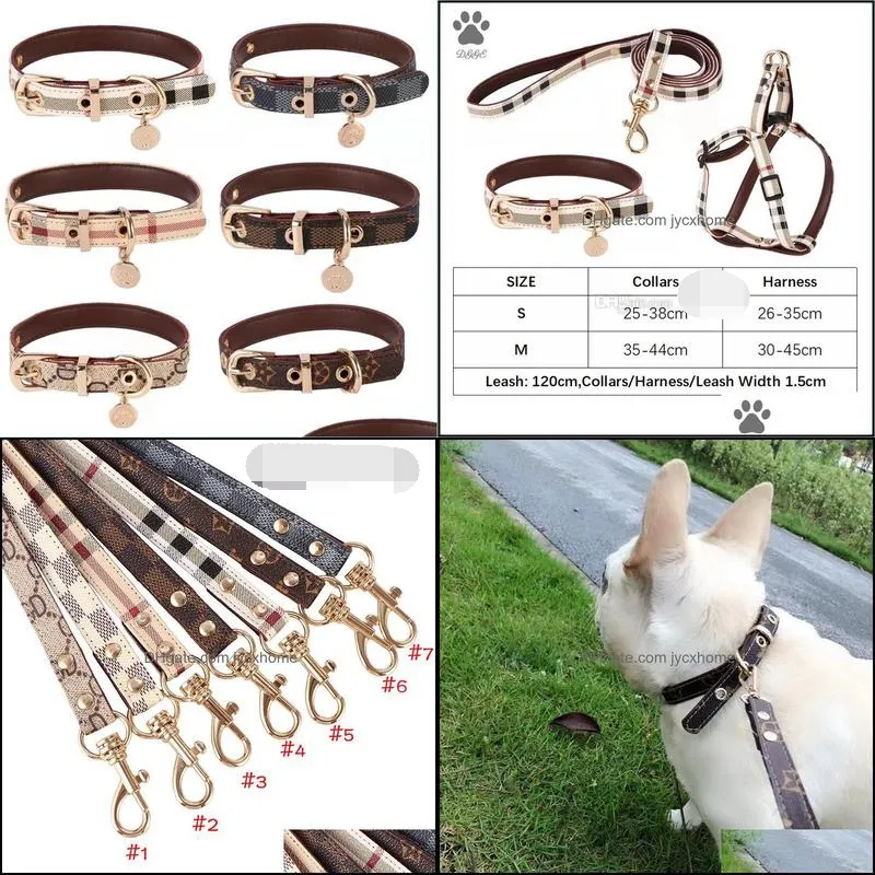 dog collar and leashes set classic plaid pet leash step in dog harness soft adjustable leather designer pets collars for small medium dogs chihuahua bulldog