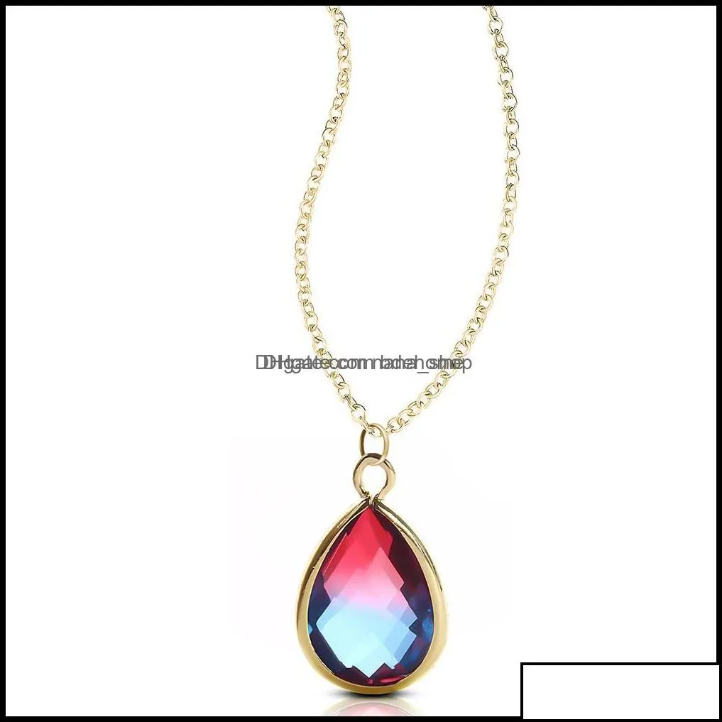 Pendant Necklaces One Piece Goth Collares Para Mujer Colorf Water Drop Glass Pendant Necklace Femme Crystal Gold Chain Neckl Nanashop