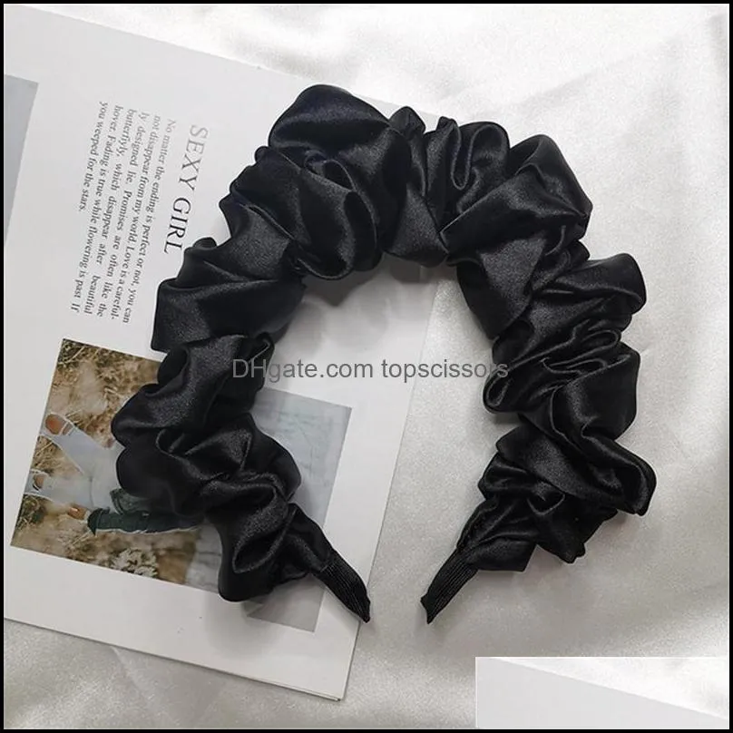 solid color slik padded pleated hairband for women fashion scrunchy headband retro hair loop female hair accessories