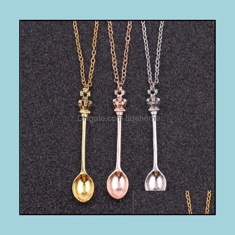 pendant necklaces pendants jewelry drop delivery 2021 charm tiny with crown necklace creative mini long link spoon hgtr1