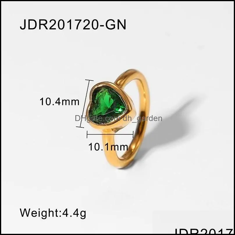cluster rings cute y2k heart stainless steel 18k gold jewelry crystal cz stone large green red pink white zircon for girls gift