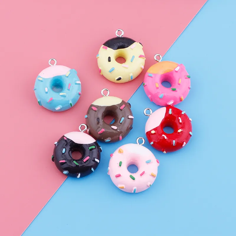 21x kawaii donuts food charms 3d resin keychain charms for ear jewelry making cute charm keychain accessories supplies