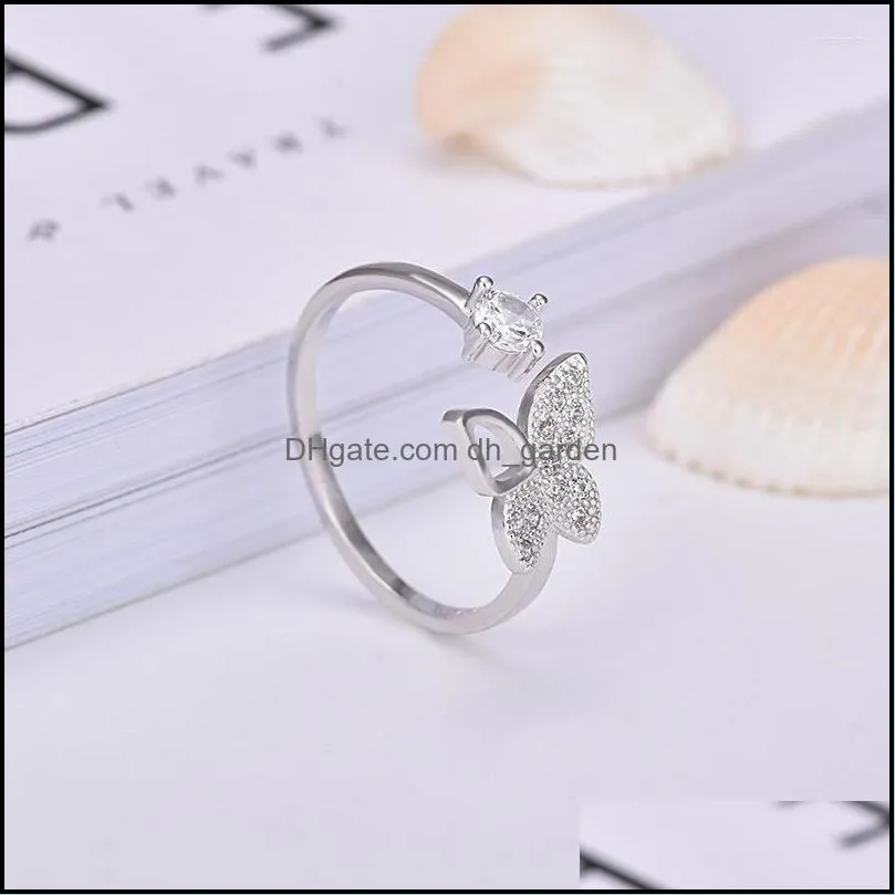 cluster rings 925 sterling silver female sweet ring finger elegant butterfly white zircon cute circle for women girl fashion jewelry