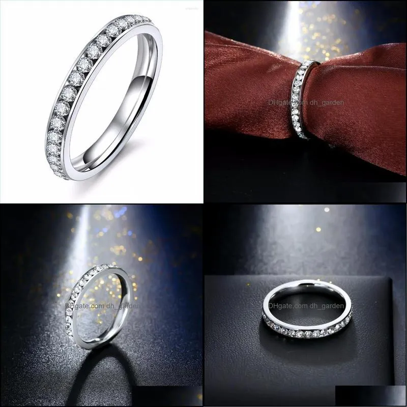 cluster rings silver color titanium stainless steel crystal wedding for women cz surround men ring fashion jewelry wholesalecluster