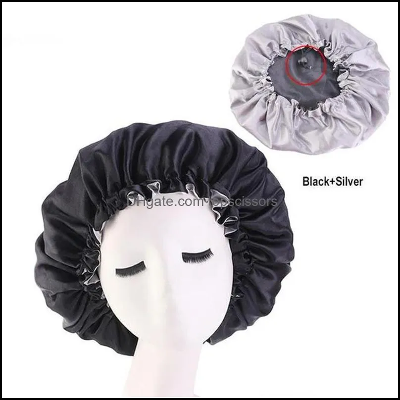 solid women satin big bonnet for lady sleep cap headwrap hat hair wrap accessories with adjustable button 10pcs