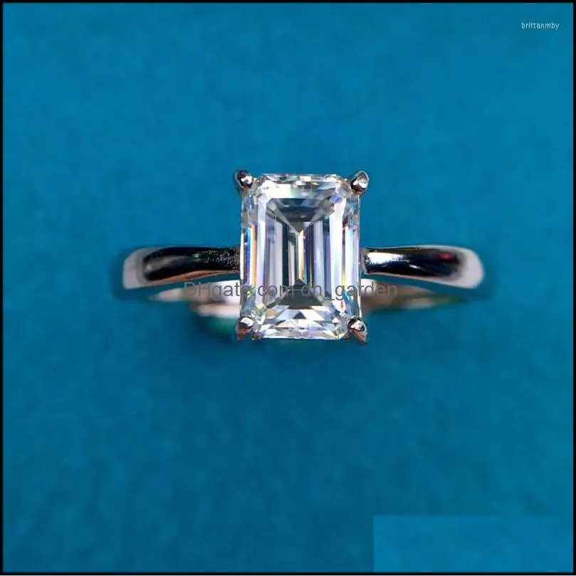 cluster rings silver 925 original emerald cut diamond test past 1 d color moissanite ring brilliant rectangle gemstone wedding