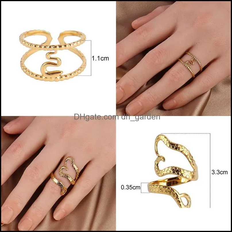 cluster rings stainless steel hug ring for women ins romantic love carved hand men fashion adjustable jewelry punk snake goldcluster