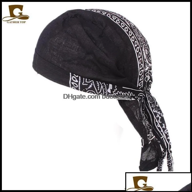 Beanie/Skl Hats Caps Hats, Scarves & Gloves Fashion Aessories Mens Durag Hip-Hop Rapper Pirate Turban Cotton Hat Headband Headwear Outdoor