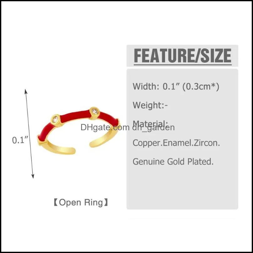 cluster rings copper zircon simple enamel ring white stone open colorful for women girl gold plated fashion jewelry rign28cluster