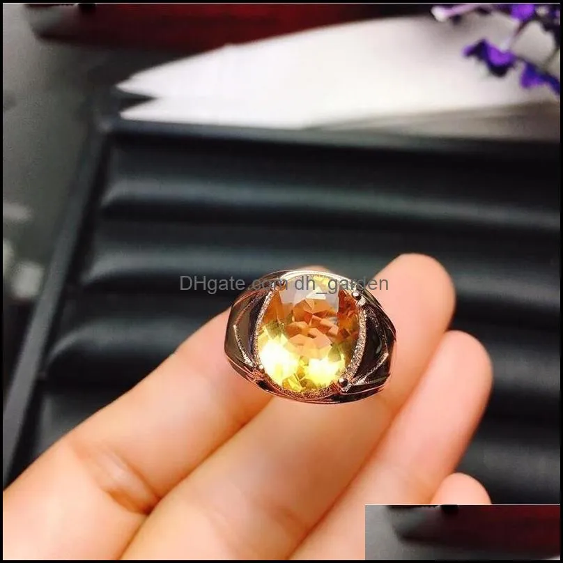 cluster rings threedimensional design silver inlaid oval citrine mens ring opening domineering sparkling business style luxury