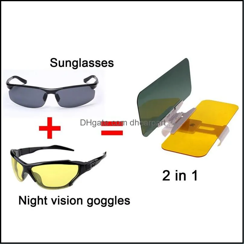 2 in 1 car automobile sun antiuv block visor day and night non glare antidazzle sunshade mirror driver goggles shield