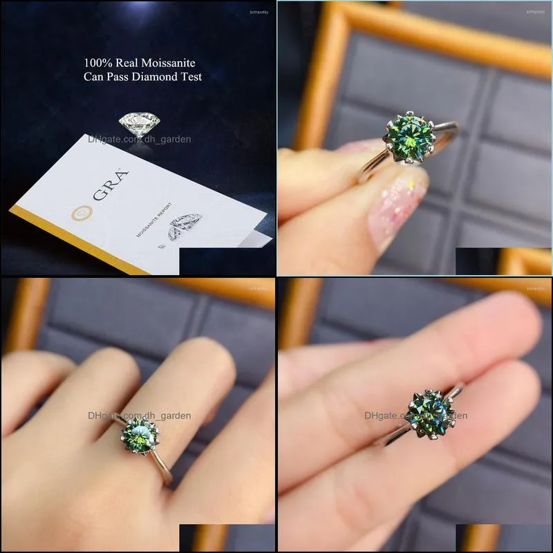 cluster rings silver 925 original diamond test past brilliant cut 1 green moissanite snowflake ring for teen girls gemstone