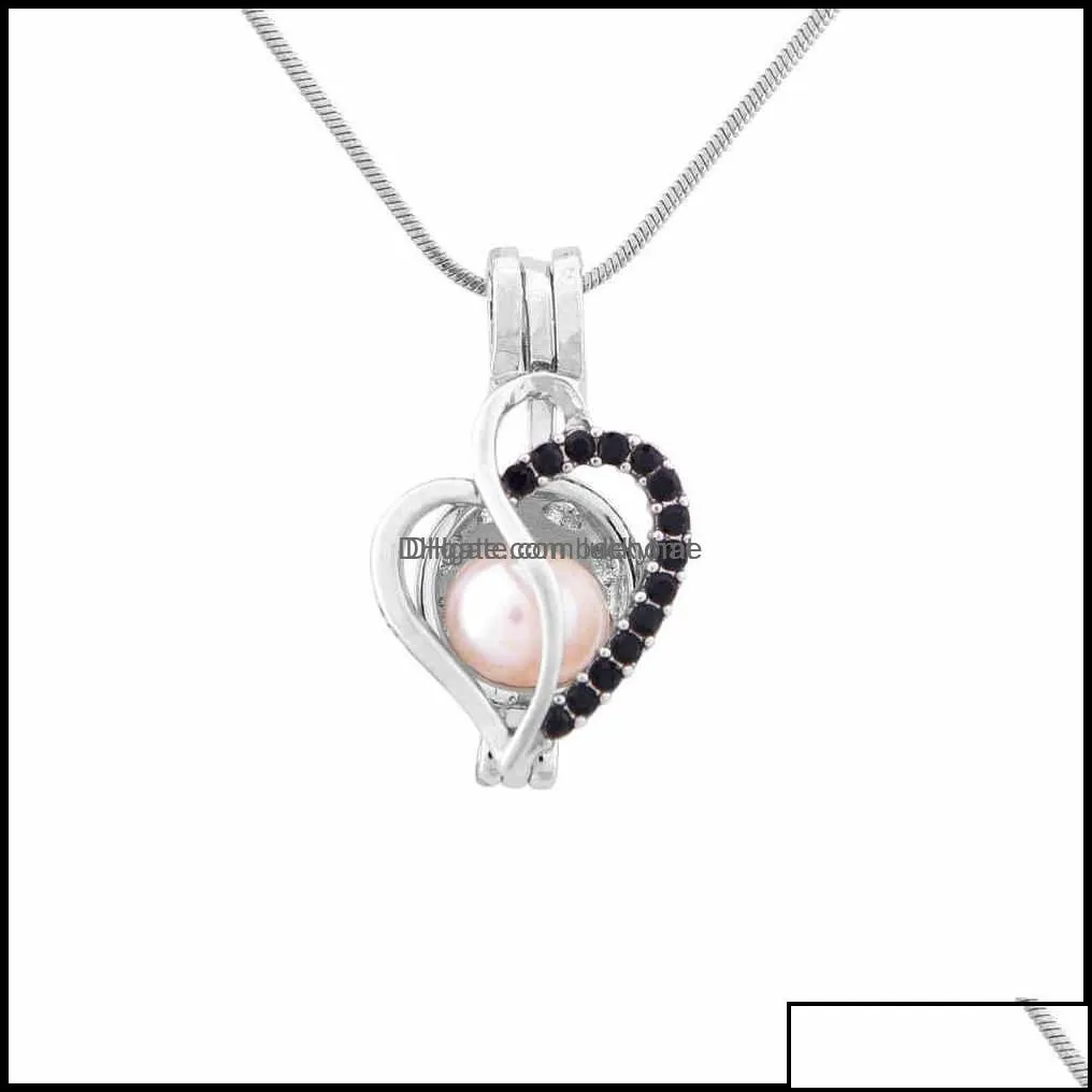 lockets necklaces pendants jewelry wholesale fashion sier plated pearl cage love heart with zircon 8 colors locket pendant findings