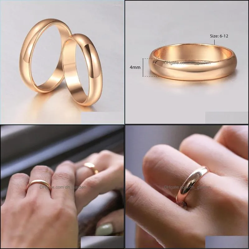 cluster rings 1pcs 4mm simple smooth for women men 585 rose gold antiallergy couple ring wedding fine jewelry anniversary gift