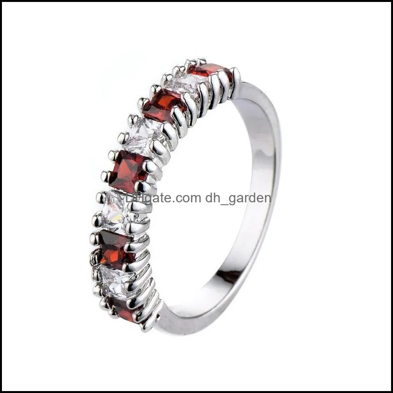 cluster rings fashion red purple black cz stone genuine silver ring fine jewelry simple round thin for women men ringcluster