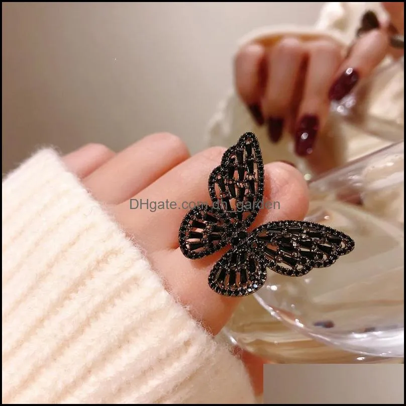 cluster rings mysterious sexy black crystal butterfly korean fashion jewelry party gothic girl exaggerated accessories for woman