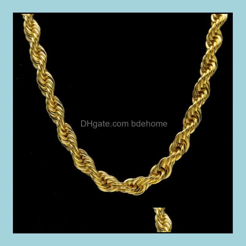 chains necklaces pendants jewelry 10mm thick 76cm long rope twisted chain 24k gold plated hip hop heavy necklace for mens drop delivery