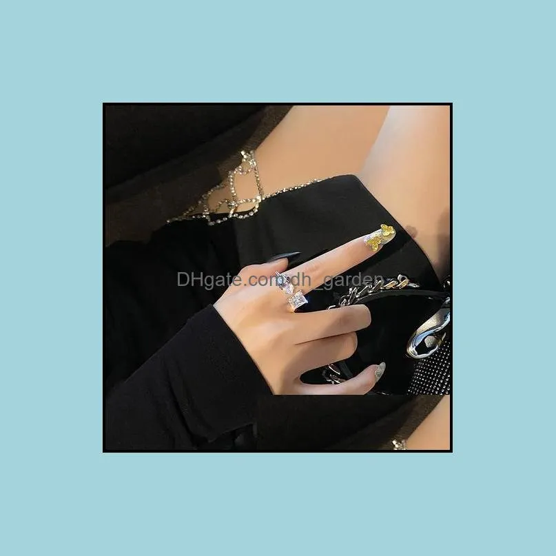 cluster rings koreas design fashion jewelry luxury copper inlaid large zircon shiny ring opening can be adjusted female index finger