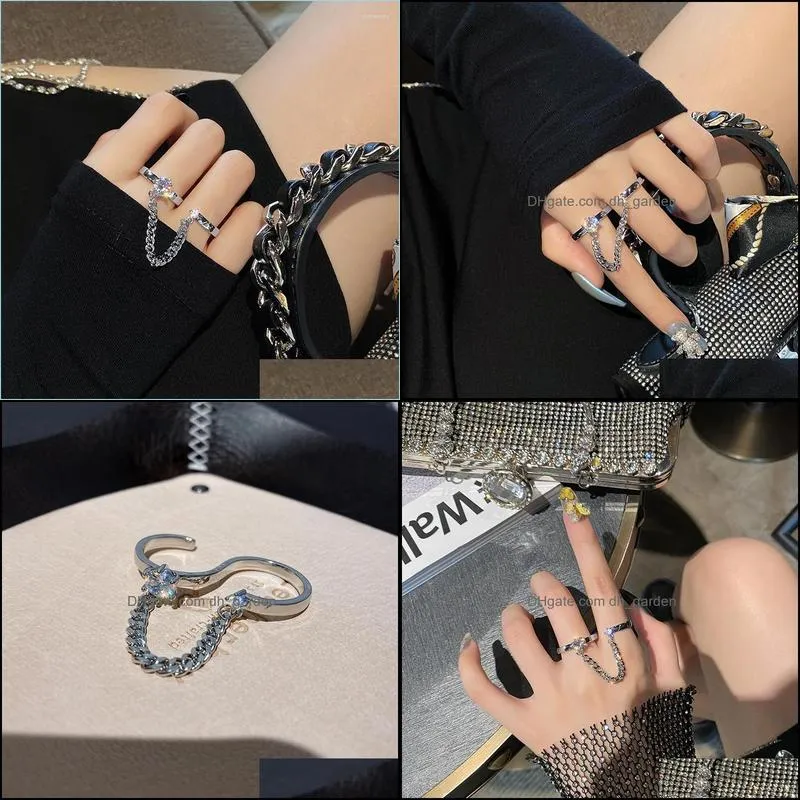 cluster rings south koreas design fashion jewelry luxury zircon creative opening double shank ring modern womens party chain ringc
