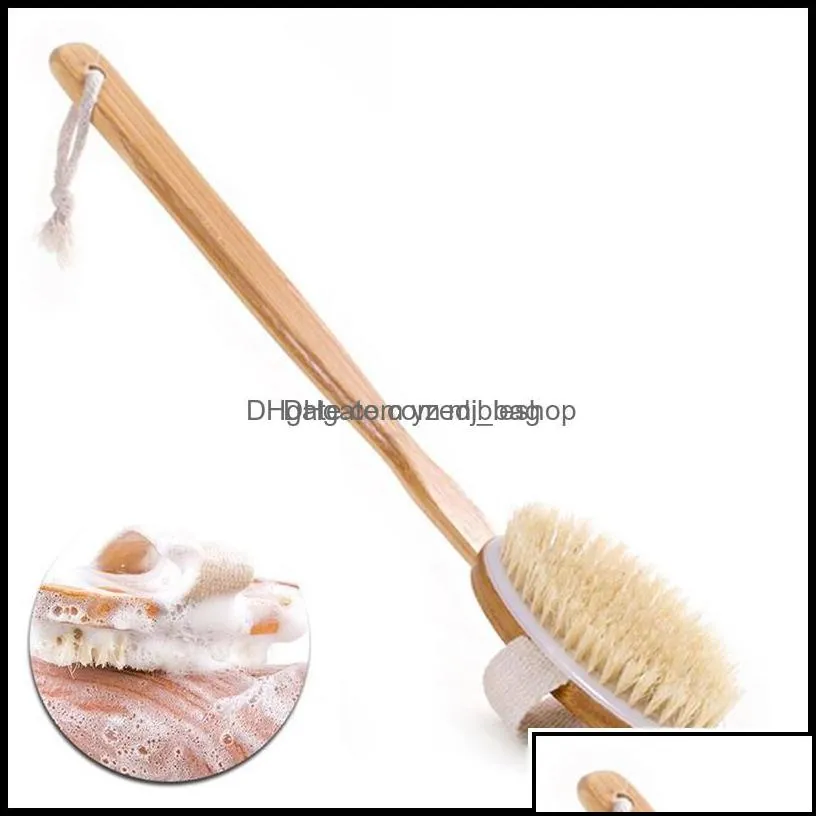 Bath Brushes Sponges Scrubbers Bathroom Body Brushes Long Handle Bath Natural Bristles Exfoliating Masr With Wooden Dry Brushing Sh