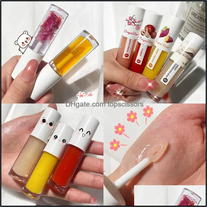 natural plant extarct high gloss lip oil moisturizing dry flower glow nourishing biting lips plumper lipgloss