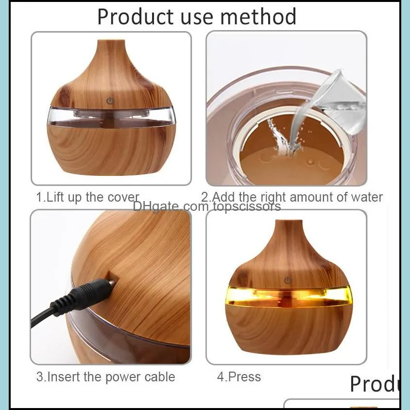 electric humidifier  aroma oil diffuser ultrasonic wood grain air humidifier usb mini mist maker led light for home office