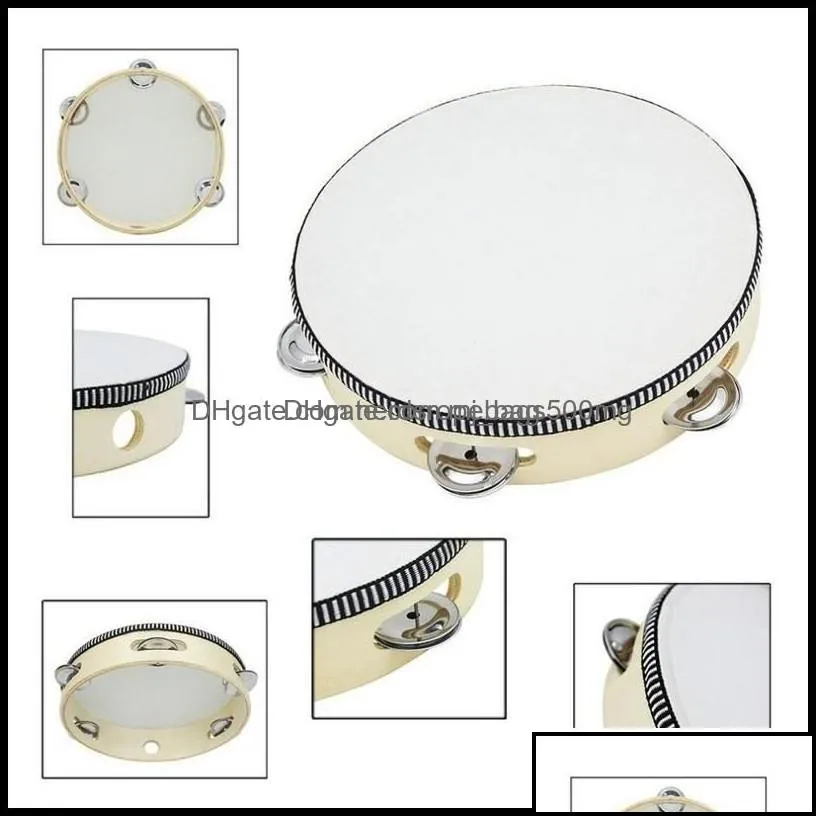 Party Favor Drum 6 Inches Tambourine Bell Hand Held Birch Metal Jingles Kids School Musical Toy Ktv Party Percussion Sea Ship 5018 Dr